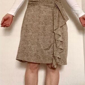 DownEast Checkered Green and Beige Wrap Skirt Knee-Length
